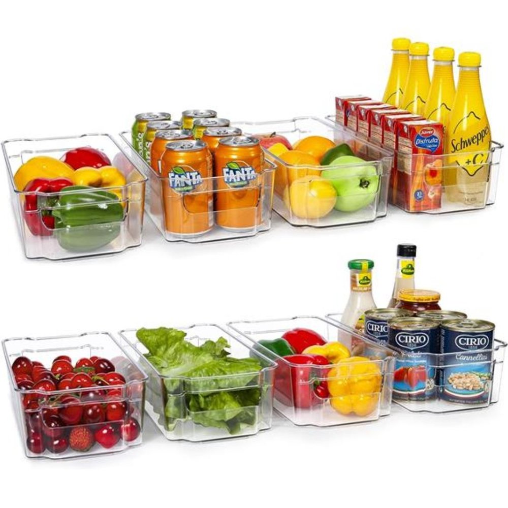 Refrigerator Organizer Bins -8pcs Clear Plastic Bins For Fridge, Freezer,Kitchen